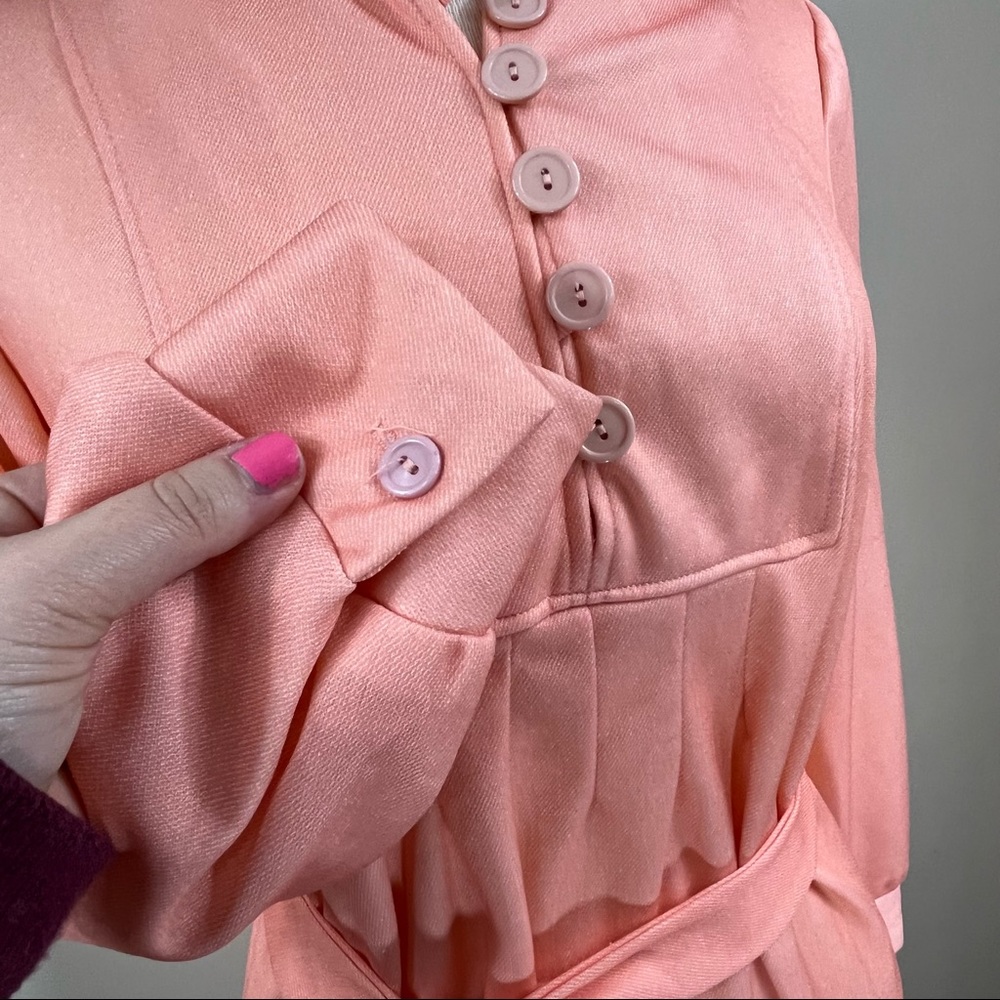 Vintage | Long Sleeved Pink Peach Dress - Picture 5 of 6